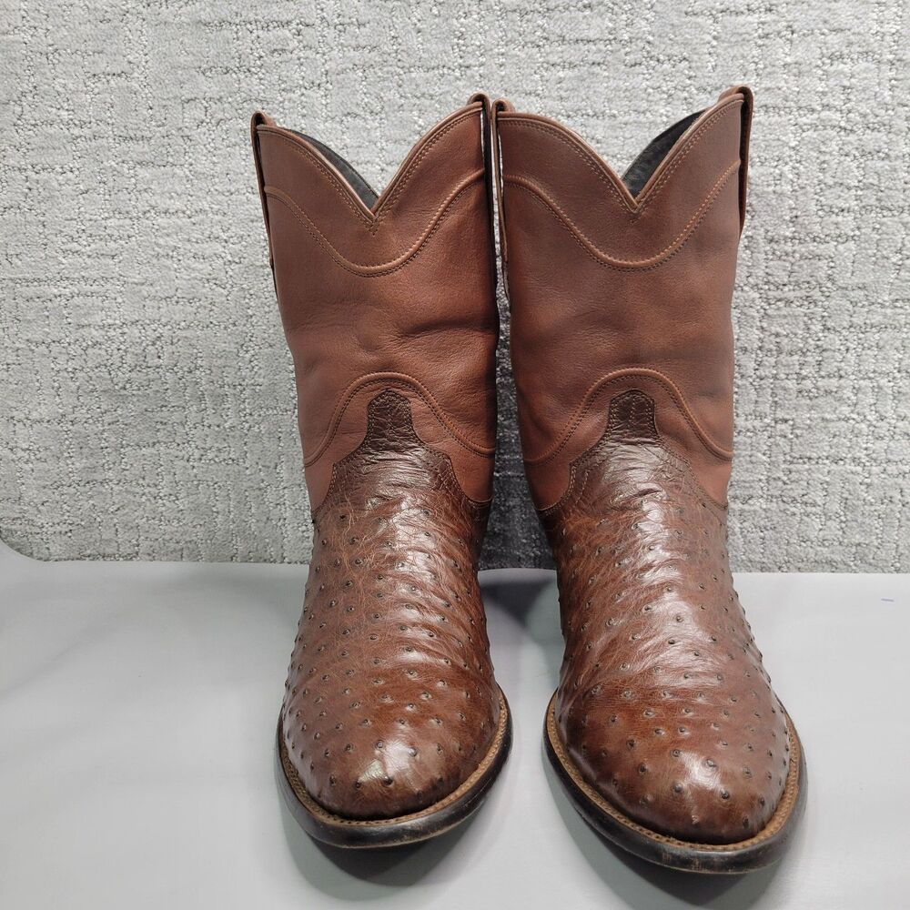 Tecovas The Earl Mens Size US 13D Hazelnut Ostrich Leather Pull-On Roper Boots - Picture 9 of 13